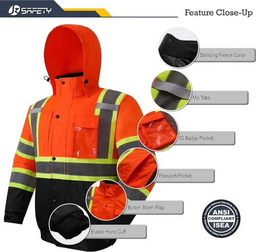 Miniatura 4 de JKSafety Chaqueta bomber de seguridad de invierno de alta visibilidad para hombres y mujeres Chaqueta de seguridad de invierno duradera e 115-Negro