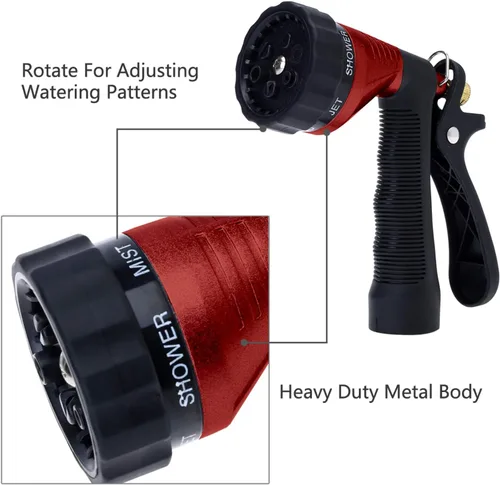 Miniatura 7 de GREEN MOUNT - Boquilla rociadora para manguera de agua, boquilla de rociado de metal para manguera de jardín con patrones ajustables de rociado, Rojo