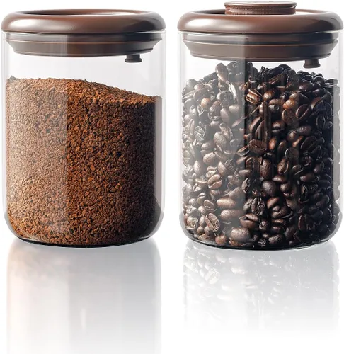 Miniatura 10 de Recipiente de vidrio para café molido hermético de 10 oz – Bote de café molido con tapa Pop Top y válvula de CO₂, recipiente de granos de café