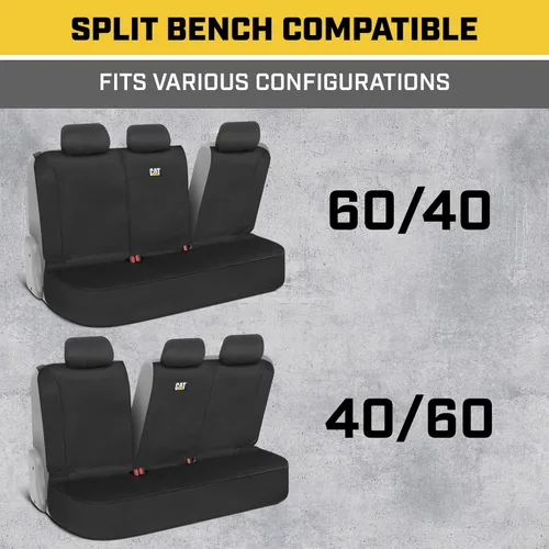 Miniatura 4 de CAT Flexfit™ Funda de asiento trasero negra para automóvil, SUV y camión - Material de lona duradero Fundas de asiento trasero de coche 60/40