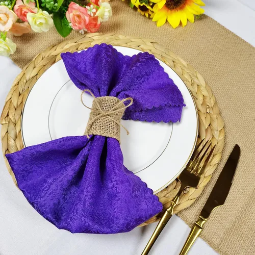 Miniatura 7 de Juego de 100 servilleteros de arpillera natural con cuerda de yute, servilletas desechables a granel, anillo rústico para mesas, decoraciones