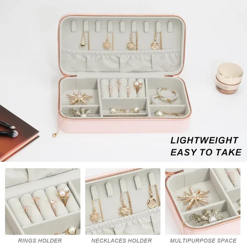 Miniatura 103 de Joyero pequeño, joyero de viaje portátil para mujer, mini organizador de viaje de 2 capas, regalo para mujeres y niñas, negro A