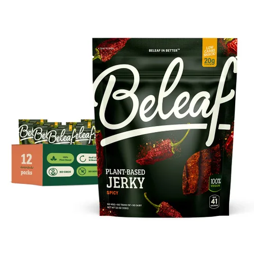 Miniatura 12 de Beleaf Jerky a base de plantas de jalapeño: aperitivo alto en proteínas, cecina vegana saludable y sabrosa para energía sobre la marcha, sabrosa