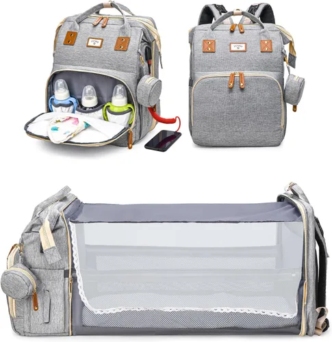 JSTPRO Mochila para pañales, bolsa de pañales grande impermeable y ligera con cambiador, bolsillos aislados, puerto USB y correas para cochecito,