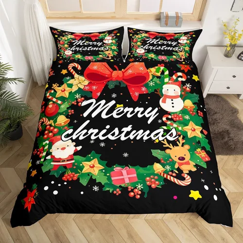 Miniatura 22 de Funda de edredón de Papá Noel, juego de ropa de cama para niños, funda de edredón de flores rosas para decoración de habitación de niños y niñas