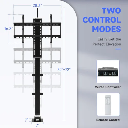 Miniatura 6 de CO-Z Elevador de TV motorizado para televisores de 32 a 70 pulgadas de hasta 600 x 400 VESA, soporte de TV de altura ajustable y soporte de pared