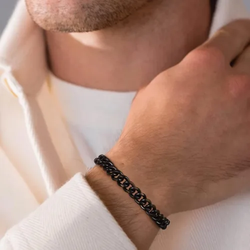Miniatura 4 de 18K Real Gold Plated Silver Black Chain Necklace and Bracelets for Men Gifts Necklace and Bracelet Set for Men Bracelets for Men Cuban Chain for Men