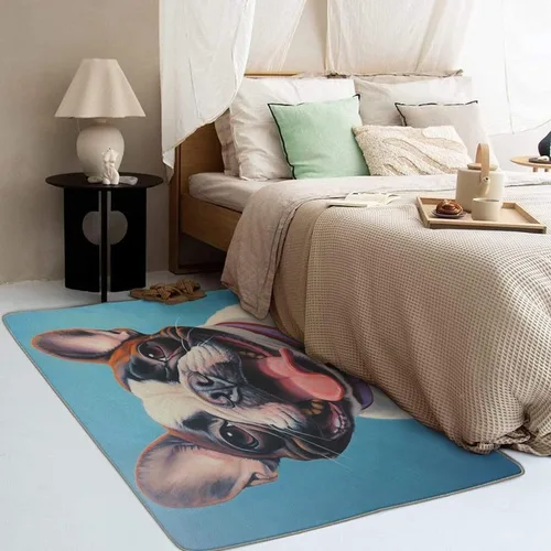 Miniatura 3 de Alfombras lavables para sala de estar, dormitorio, alfombra de bulldog francés y decoración del hogar, alfombra divertida para perros de 5 x 8 pies