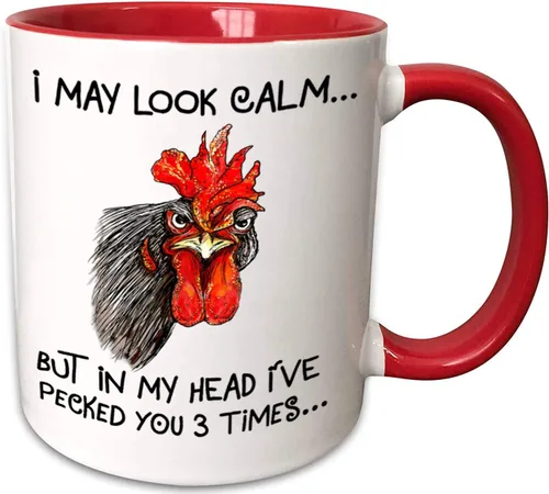 Miniatura 4 de Taza de café de cerámica con texto en inglés "I May Look Calm But in My Head I've Pecked You 3 Times", divertida taza de regalo de gallo de pollo