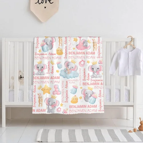 Miniatura 15 de Manta personalizada con nombre, manta personalizada de animales de bebé, regalos conmemorativos para envolver niños pequeños, cumpleaños familiar