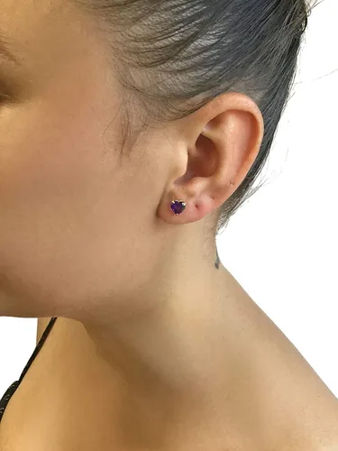 Miniatura 2 de Aretes de tuerca con forma de corazón con piedras preciosas de 0.236 in para mujer, en oro amarillo de 10 quilates con forma de corazón Lavari