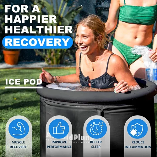 Miniatura 2 de AS ColdPlunge Bañera de hielo XL para inmersión en frío, vaina de hielo portátil con tapa y cubierta, bañera inflable de 100 galones con 2 válvulas