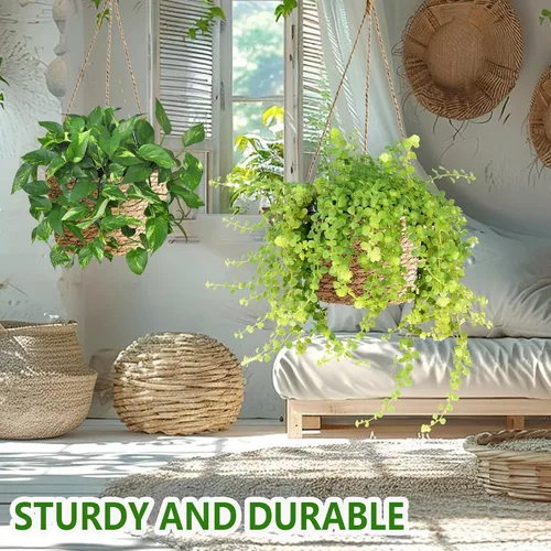 Miniatura 5 de Maceta colgante de yute tejido de calibre pequeño de 8 pulgadas, cesta para plantas de pastos marinos, soporte decorativo para plantas, ideal