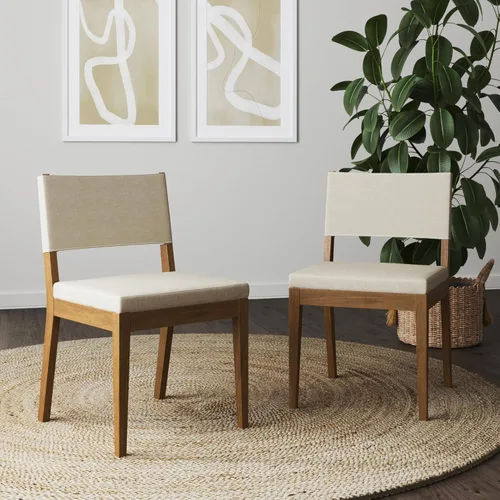 Miniatura 12 de Nathan James - Linus - Moderna silla de comedor tapizada con patas de madera de caucho sólida con acabado cepillado en marrón - Lino natural/marrón