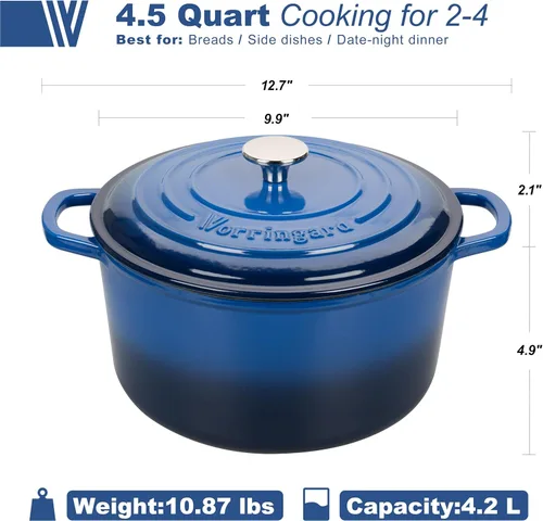 Miniatura 2 de VORRINGARD Olla de horno holandés de hierro fundido esmaltada con tapa, para hornear pan de masa madre, hornos holandeses redondos, 4.5 cuartos