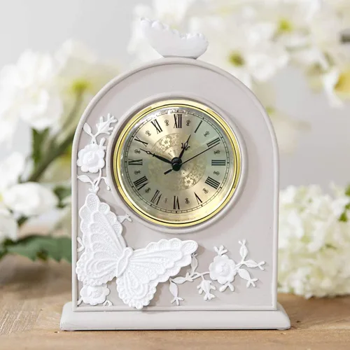 Miniatura 6 de HILLHOME Mini reloj de cuarzo redondo de 4.3 pulgadas (4.331 in), movimiento de ajuste, reloj en miniatura, esfera dorada, bisel en tono dorado