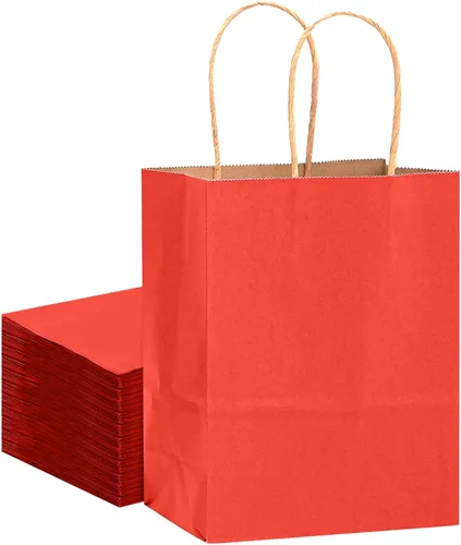 Miniatura 17 de qiqee Bolsas grandes de papel kraft con asas de 13 x 10 x 5 pulgadas, 32 bolsas de papel de regalo, bolsas de color sólido rosa brillante