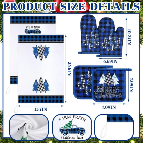 Miniatura 3 de Leinuosen Juego de 6 Piezas de Cocina de Navidad Juego de Toallas de Mano para Platos, Soportes para Ollas y Guantes de Horno Toallas de Té