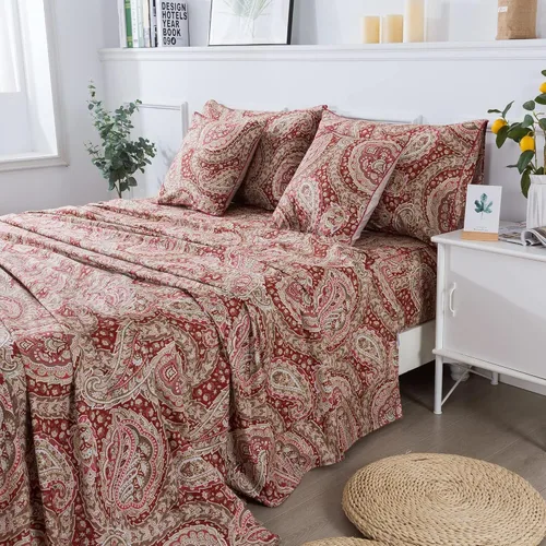 Miniatura 19 de FADFAY Juego de sábanas de lujo para cama individual, diseño clásico de damasco, estampado de cachemira dorada, juego de sábanas transpirables, 100%