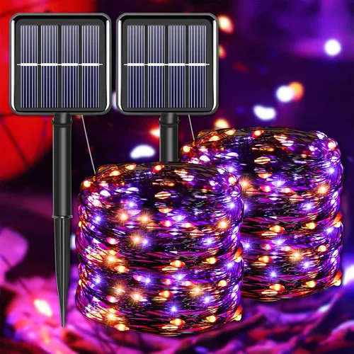 Miniatura 13 de Tira de luces solares azules de Navidad al aire libre impermeables, 2 paquetes, total 200 LED, 20.1 m, 8 modos, luces de hadas de cobre