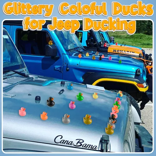 Miniatura 4 de Bedwina Patos de goma con purpurina a granel, patos Jeep para regalos de patitos y cruceros, juguetes de baño para niños, mini patitos de goma