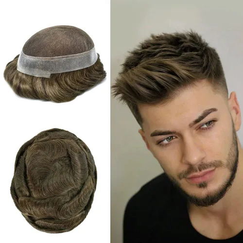 Miniatura 72 de Sistema de reemplazo de cabello de encaje francés para hombre, piezas de cabello de aspecto natural, color negro, marrón, rubio, gris, protesis