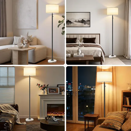 Miniatura 6 de Lámparas de pie para sala de estar, bombilla LED incluida, lámpara de pie regulable con pantalla de lino, lámpara de pie moderna con base de mármol