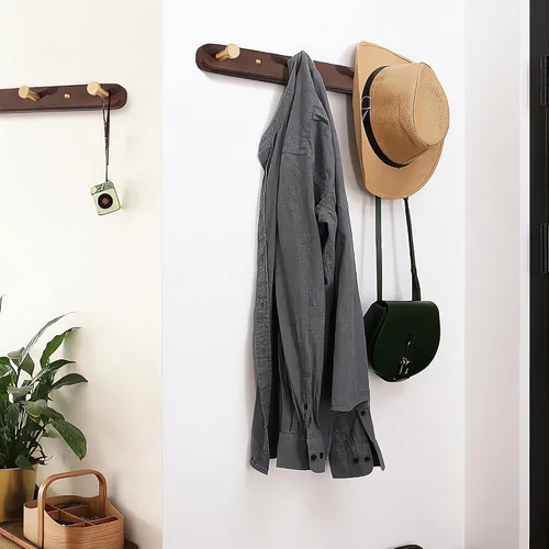 Miniatura 5 de Perchero montado en la pared, perchero colgante de entrada, riel para abrigos de metal y madera con 3 ganchos rústicos para abrigo, bufanda, bolsa
