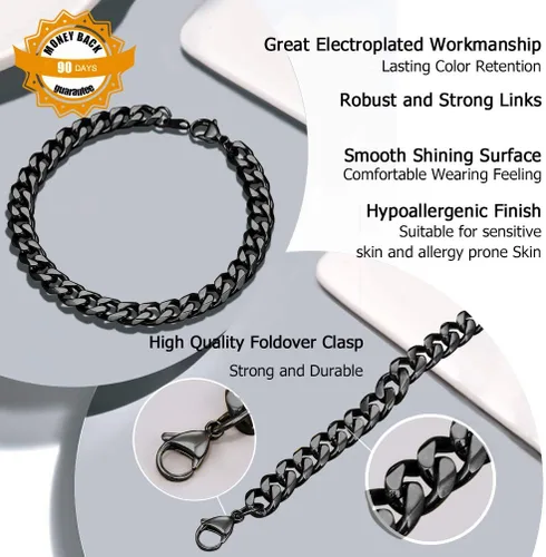 Miniatura 5 de PROSTEEL Pulseras de eslabones cubanos de acero inoxidable 316L para hombre, tono doradonegroplateado, joyería hipoalergénica, 7.5 pulgadas8.26