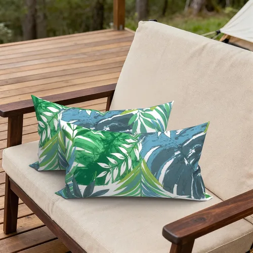 Miniatura 681 de Juego de 2 almohadas para exteriores de 16 x 16 pulgadas, repelentes al agua con interiores, para muebles de patio, hogar, jardín, geometría bohemia