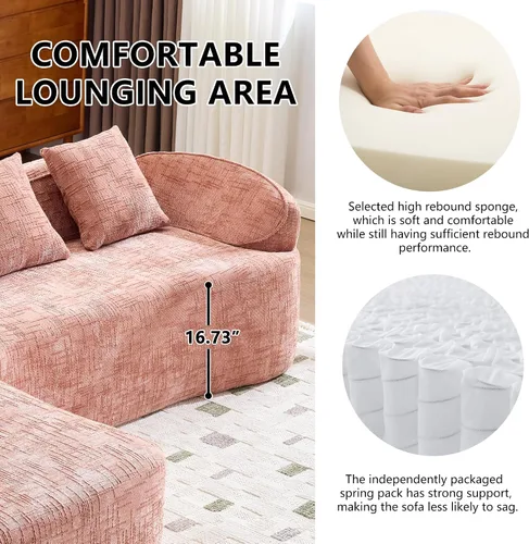 Miniatura 7 de Sofá Sillones de tela de felpilla de 101 pulgadas, sofá para sala con esponja de alta elasticidad, sofás para sala con diseño en forma de L para Rosa