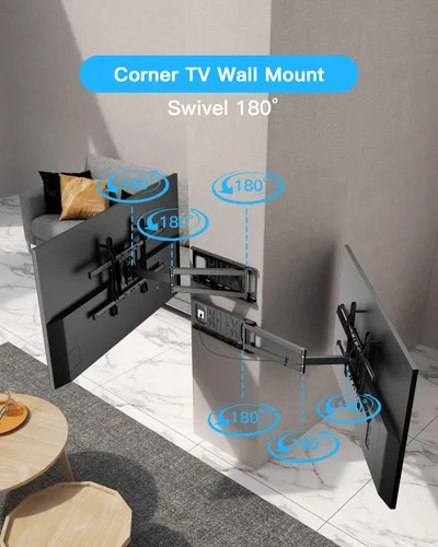 Miniatura 8 de Soporte de pared para TV de brazo largo con extensión de 25.6 pulgadas, soporte de TV de esquina de movimiento completo resistente para pantallas
