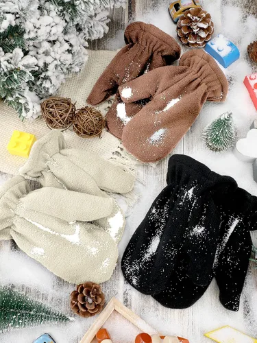 Miniatura 7 de 3 pares de guantes de vellón para niños, guantes cálidos de invierno para niños y niñas, guantes de esquí de nieve resistentes al viento