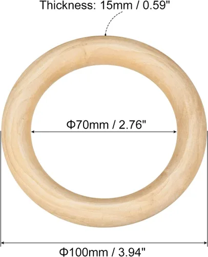 Miniatura 2 de uxcell 10 anillos de madera natural de 3.937 in (4 pulgadas), círculos de madera lisa sin terminar de 0.591 in de grosor para manualidades, tejer