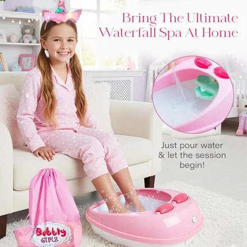 Miniatura 2 de Kit de día de spa para niñas Bubbly Girlz con brillo en la oscuridad, más de 42 piezas de juguetes de spa para pies con cascada, kit de spa de uñas