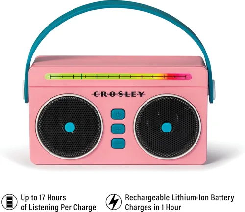 Miniatura 2 de Crosley CR3050A-FG Mini Boombox Altavoz Bluetooth Portátil Retro con Luces LED, Flamingo