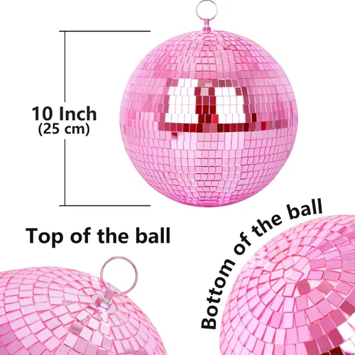Miniatura 2 de Bola de Espejo, MUZTOP Bola de Discoteca de 10 Pulgadas con Anillo Colgante, Bola de Espejo con Luz para Fiestas de Discoteca DJ Escenario Bodas Rosa