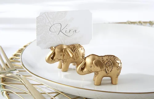 Miniatura 2 de Kate Aspen Lucky Golden Elephant - Portatarjetas de lugar, soportes para fotos, recuerdos de fiesta, decoraciones de boda india, tarjetas