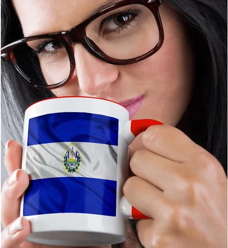 Miniatura 2 de 3dRose Bandera de El Salvador - Taza roja de dos tonos, 11 onzas, multicolor
