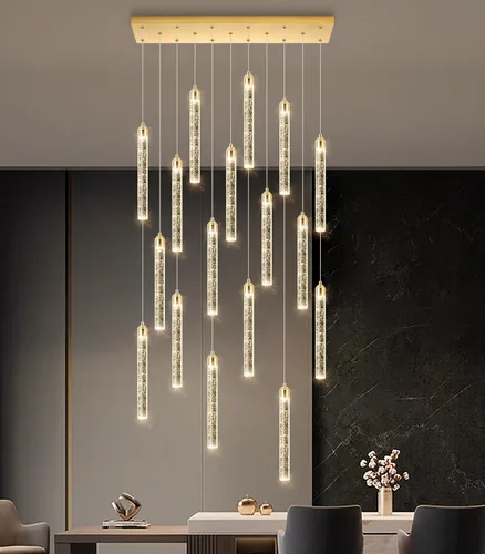 Miniatura 27 de Candelabro de Techo Alto de 197" de Largo con 30 Luces, Lámpara LED Moderna de Cristal Burbuja Regulable con Montaje al Ras, Luz Colgante de Techo