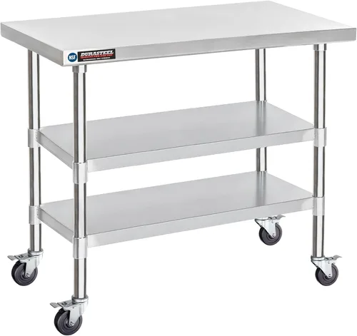 Miniatura 13 de Mesa de trabajo DuraSteel de acero inoxidable 30" x 24" x 34" de altura con 4 ruedas giratorias - Mesa de trabajo para preparación de alimentos