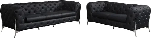 Miniatura 47 de Blackjack Furniture Modena - Moderno juego de sofá de 3 piezas de cuero italiano de grano superior, elegante diseño copetudo y patas de acero Beige