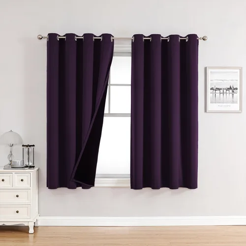 Miniatura 22 de ChrisDowa - Cortinas 100% opacas, para dormitorio, con forro negro, 2 capas gruesas, aislamiento térmico y ojales, 63 pulgadas de largo, juego de 2