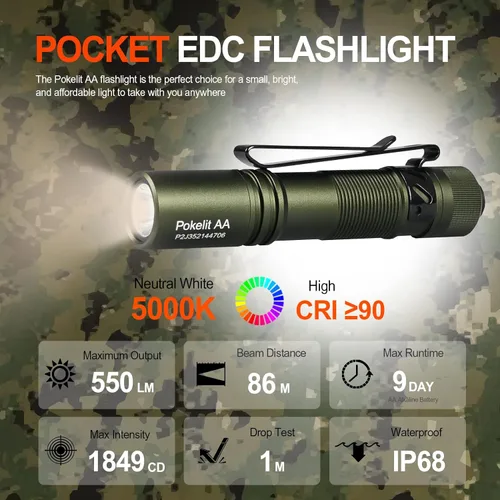 Miniatura 2 de ACEBEAM Pokelit AA linterna recargable mini con clip, linterna de bolsillo EDC de 550 lúmenes altos, linterna pequeña súper brillante, linterna LED