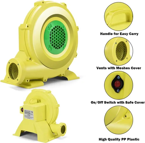 Miniatura 5 de GOFLAME Soplador de aire para inflables, ventilador eléctrico portátil y potente, soplador de casa de rebote de 1 HP para toboganes de salto