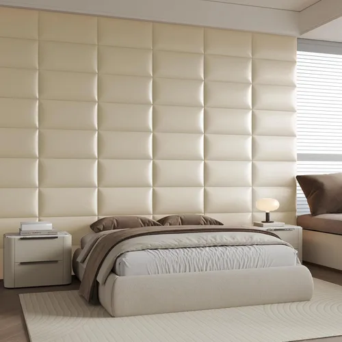 Miniatura 3 de Cabecero de palo color beige - Juego de 6 paneles montados en la pared para camas tamaño Queen, 61 x 30 cm, cabecero decorativo de fácil instalación