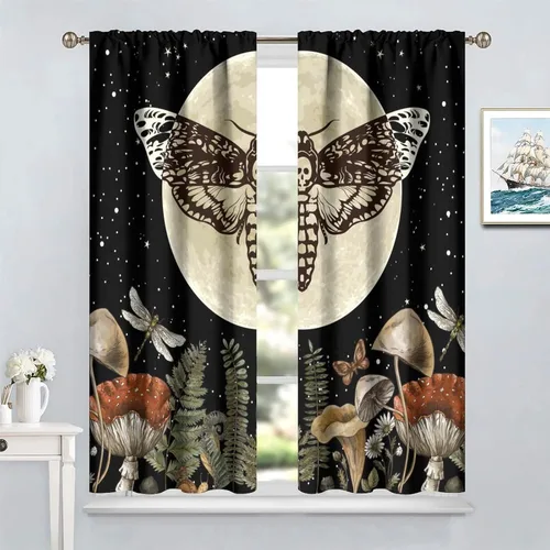 Miniatura 30 de Cortinas góticas de bosque de cuervos, para Halloween, espeluznante, negro, cuervo negro, alas oscuras, suspenso, bolsillo para barra, cortinas