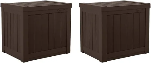 Miniatura 10 de Suncast - Caja pequeña de 22 galones y resina ligera para asiento y almacenamiento en terraza exterior de cojines de patio, herramientas de Marrón