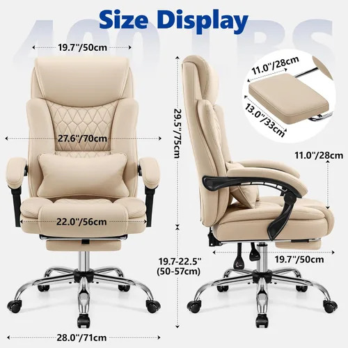 Miniatura 3 de Silla de oficina ejecutiva reclinable de 400 libras con reposapiés, silla de oficina ergonómica grande y alta, sillas de escritorio de oficina