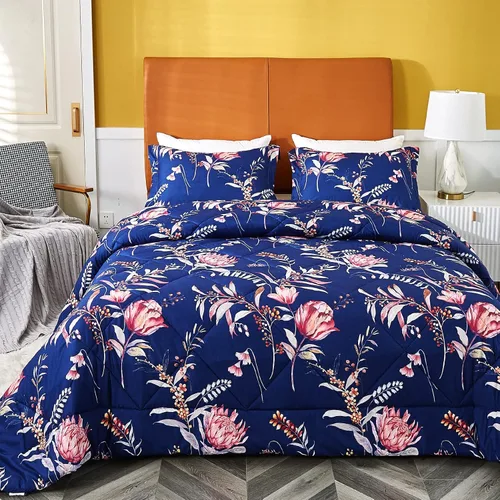 Miniatura 11 de Juego de ropa de cama JSD de microfibra con estampado floral verde, tamaño Queen, 3 piezas, edredón alternativo ligero para todas las estaciones